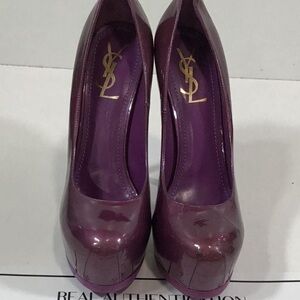 NEW!! Women’s Yves Saint Laurent Tribtoo Purple Patent Leather Platform Heels 40